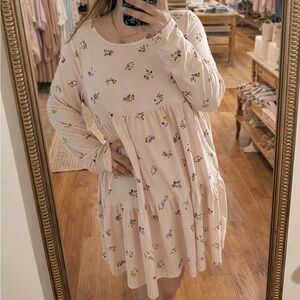 love, Fire Pale Pink Long Sleeve Floral Tiered Dress